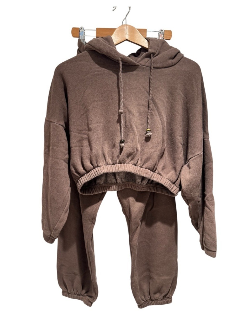 DONNI. Brown super soft lounge set - cropped hoodie & joggers - size s